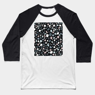 Terrazzo Pattern, Black, Grey and Blue Baseball T-Shirt